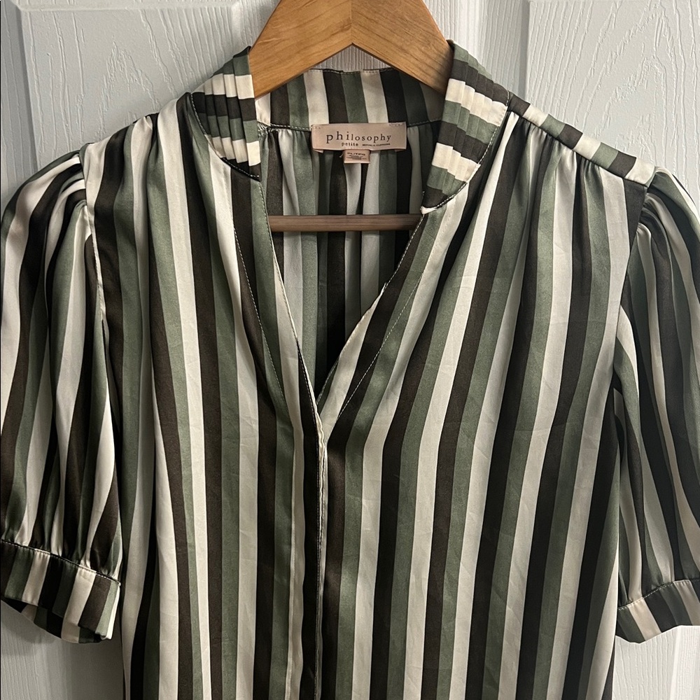 Philosophy Olive and White Striped Blouse